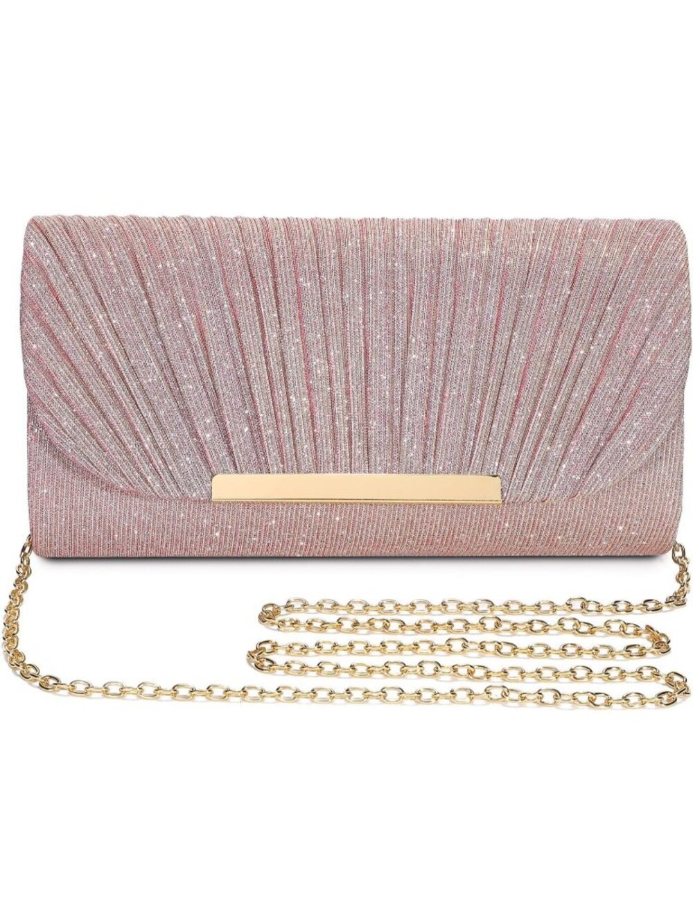 Women's Rose Gold Clutch Purse Formal Evening Bag Wedding Party Handbag
